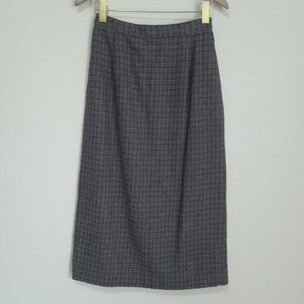 Vintage Pencil Skirt Italics Womens S / XS Gray Plaid Straight Midi Academia